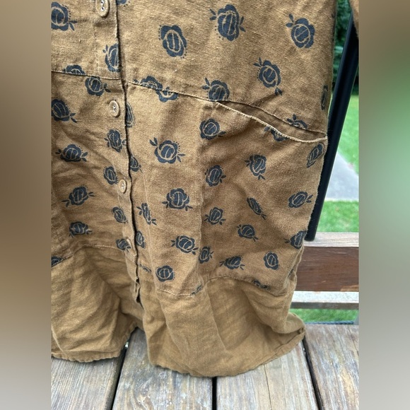 Gudrun Sjödén tan block print Linen Dress - Picture 2 of 4